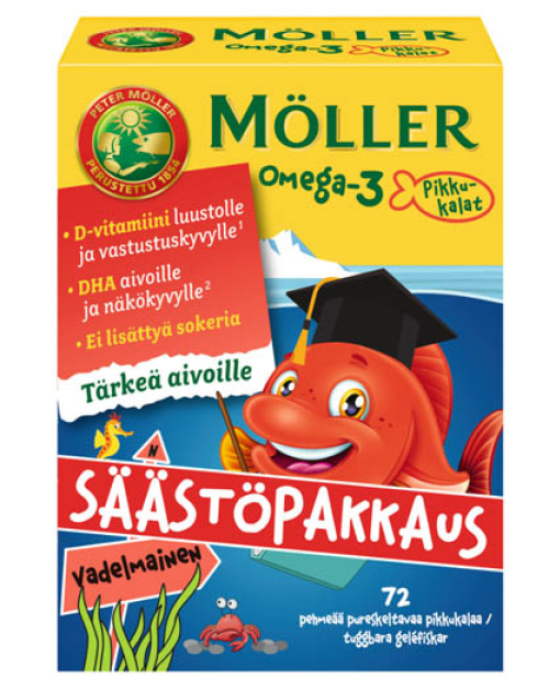 Möller Omega-3 Детские жевательные витамины Малина 72шт