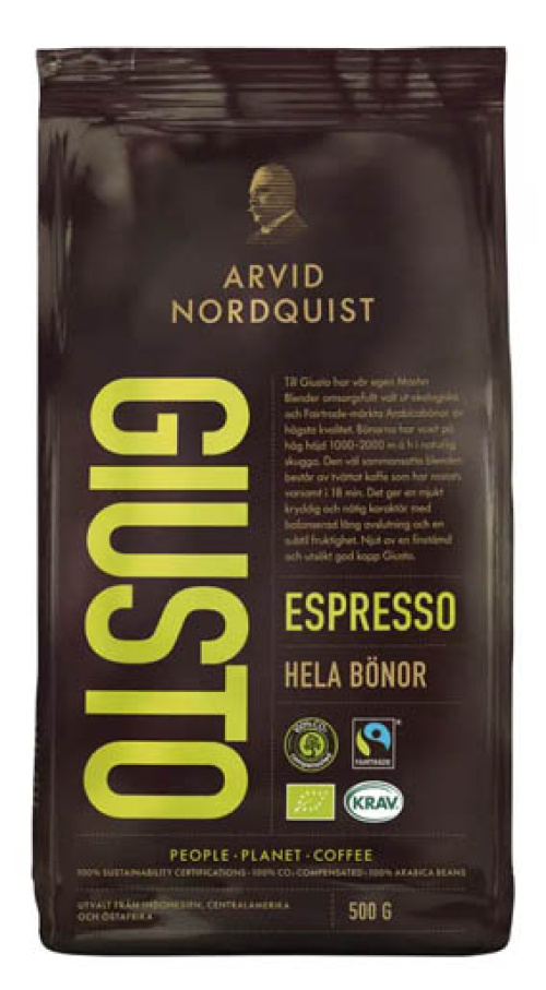 ARVID NORDQUIST Espresso Giusto Fair Trade Органический кофе в зернах 500 г 