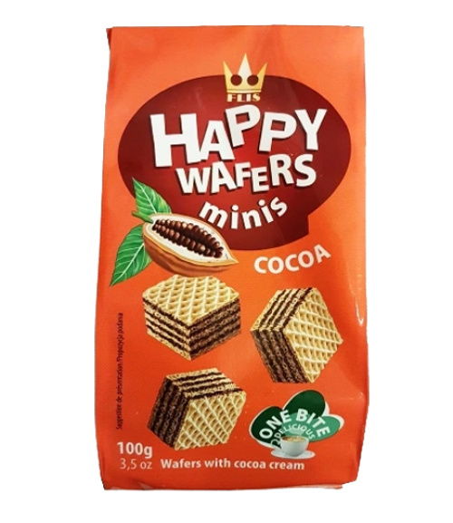 Happy Wafers Мини-вафли с начинкой какао 100 г