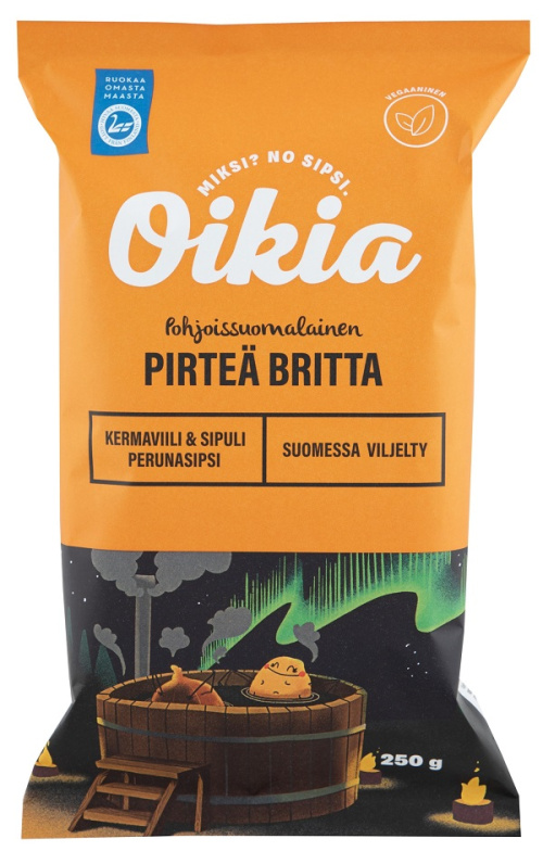 Oikia Pirteä Britta Картофельные чипсы со вкусом сметаны и лукa 250гр.